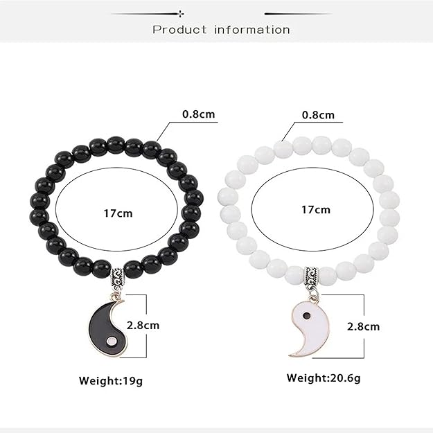 Yin-Yang Couple Bracelets Set – Matching Black & White Beaded Charm Bracelets for Lovers