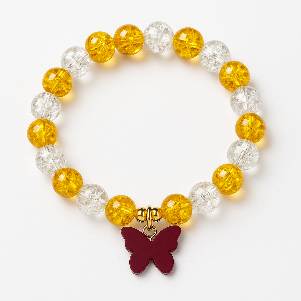 Butterfly Cuple Charm Beaded Bracelets – Set of 2 Colorful Elastic Bands