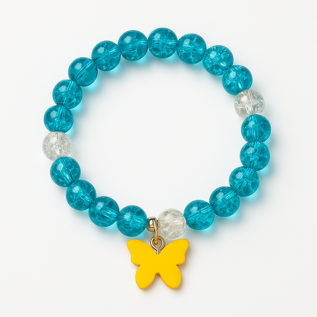 Butterfly Cuple Charm Beaded Bracelets – Set of 2 Colorful Elastic Bands