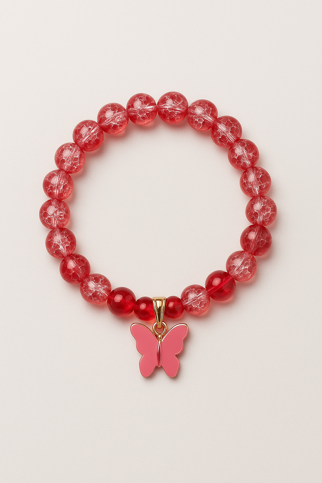 Set of 2 Butterfly Charm Beaded Cuple Bracelets – Pink & Black Crystal Design