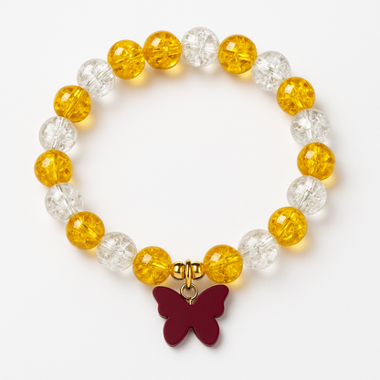 Butterfly Cuple Charm Beaded Bracelets – Set of 2 Colorful Elastic Bands