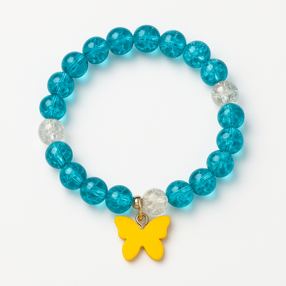 Butterfly Cuple Charm Beaded Bracelets – Set of 2 Colorful Elastic Bands