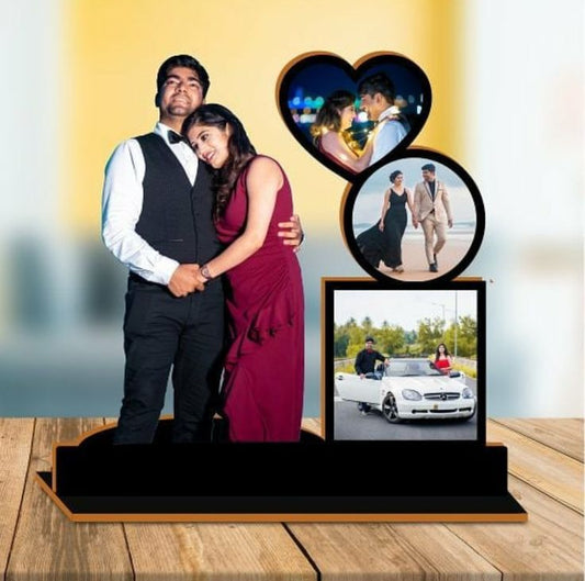 Personalized 3-Photo Stand – Heart-Shaped & Elegant Desk Display