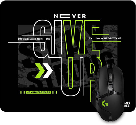 Never Give Up Gaming Mousepad – Neon Design, Non-Slip Rubber Base, Waterproof