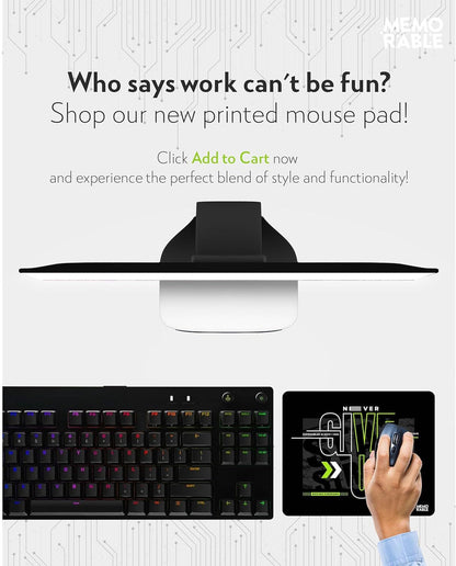 Never Give Up Gaming Mousepad – Neon Design, Non-Slip Rubber Base, Waterproof