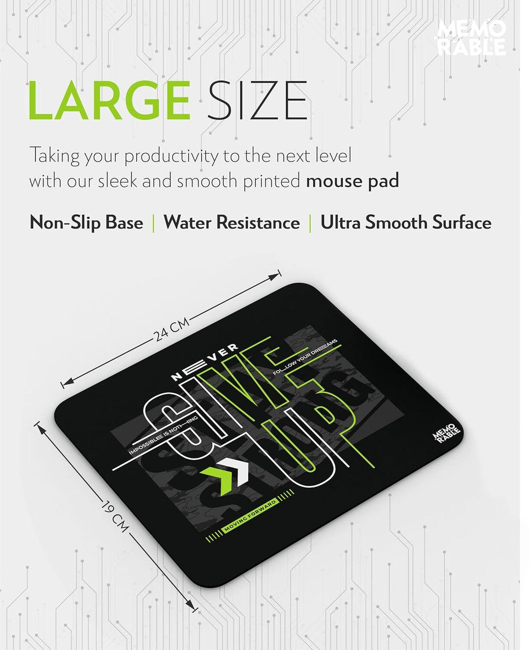Never Give Up Gaming Mousepad – Neon Design, Non-Slip Rubber Base, Waterproof