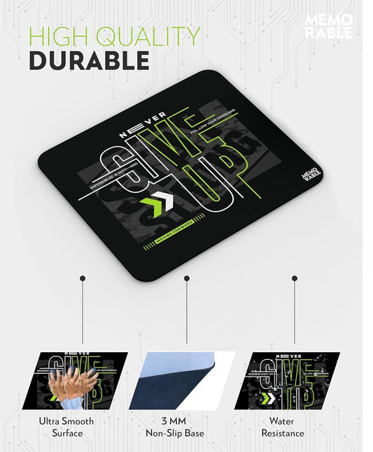 Never Give Up Gaming Mousepad – Neon Design, Non-Slip Rubber Base, Waterproof