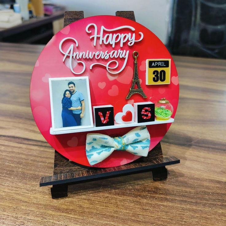 Personalized Happy Birthday Photo Frame with 3D Elements – 6-inch Desk Stand ( RED )