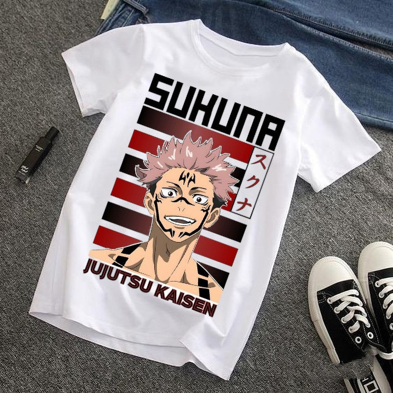 Anime T-Shirt – Sukuna Jujutsu Kaisen Printed White T-Shirt | Premium Polyester Regular Fit