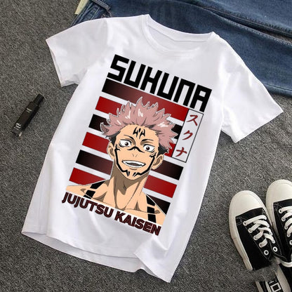 Anime T-Shirt – Sukuna Jujutsu Kaisen Printed White T-Shirt | Premium Polyester Regular Fit