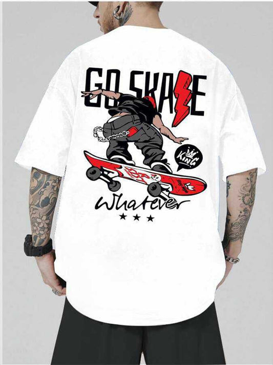 Men’s White Graphic T-Shirt – “GO SKATE Whatever” Print