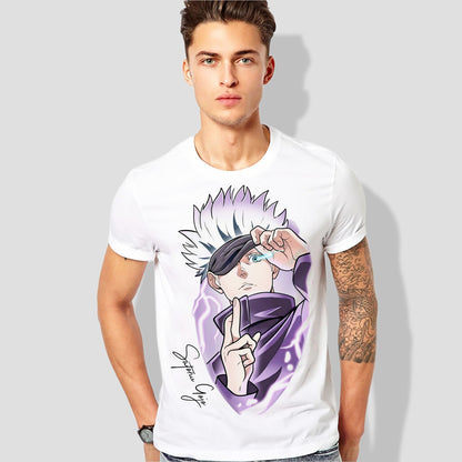 Gojo Anime Printed White T-Shirt – Men’s Round Neck Casual Tee
