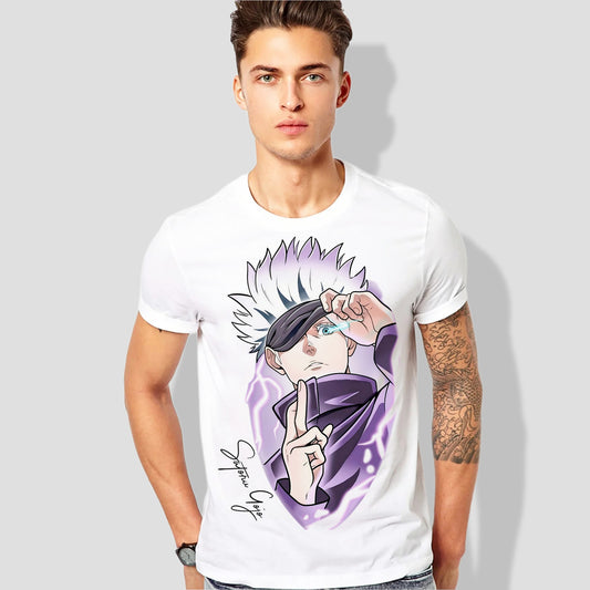 Gojo Anime Printed White T-Shirt – Men’s Round Neck Casual Tee