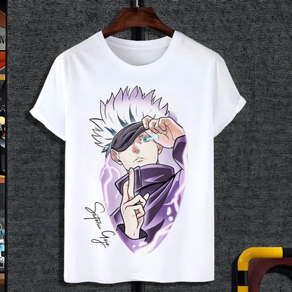 Gojo Anime Printed White T-Shirt – Men’s Round Neck Casual Tee