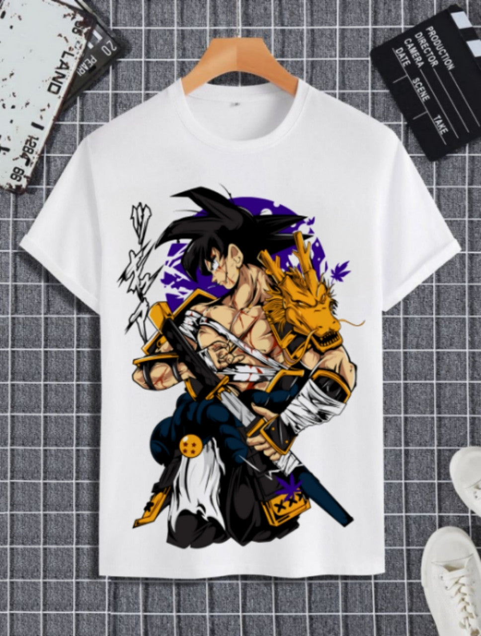 Anime Warrior Print White T-Shirt – Men’s Round Neck Casual Tee